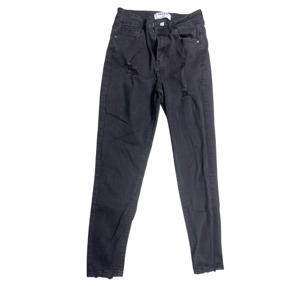 Wax Jean Collection Women's 7/28 Black Distressed Skinny Jeans Ripped 90302